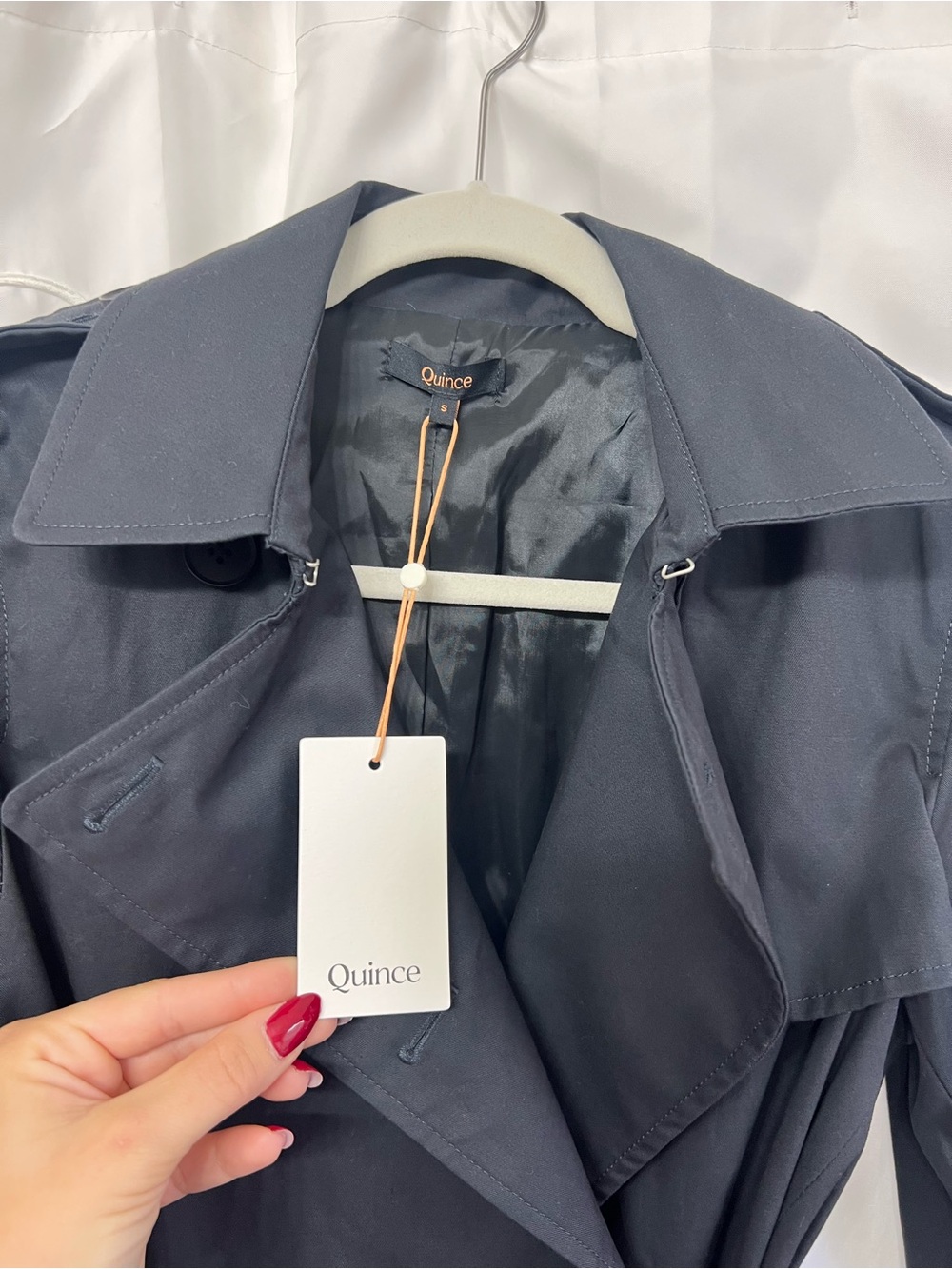 NWT Quince Comfort Stretch Short Trench Coat Black Small Belted - Picture 11 of 16